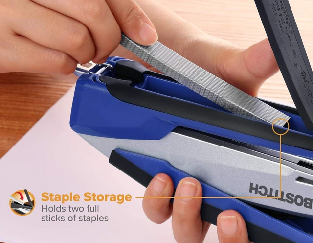 Alt view image 3 of 7 - Bostitch Office InPower Spring-Powered Premium Desktop Stapler - One Finger, No Effort, Blue/Silver (1118)