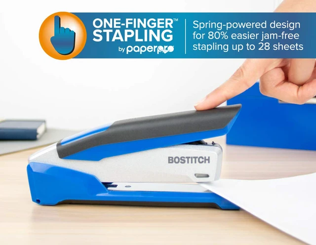 Alt view image 2 of 7 - Bostitch Office InPower Spring-Powered Premium Desktop Stapler - One Finger, No Effort, Blue/Silver (1118)
