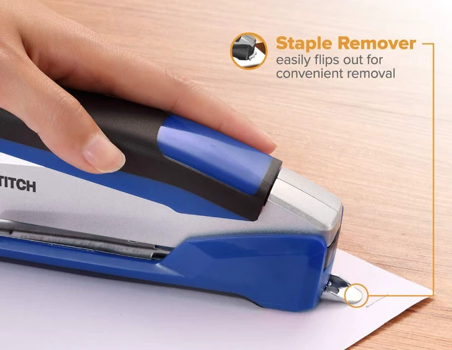 Alt view image 4 of 7 - Bostitch Office InPower Spring-Powered Premium Desktop Stapler - One Finger, No Effort, Blue/Silver (1118)