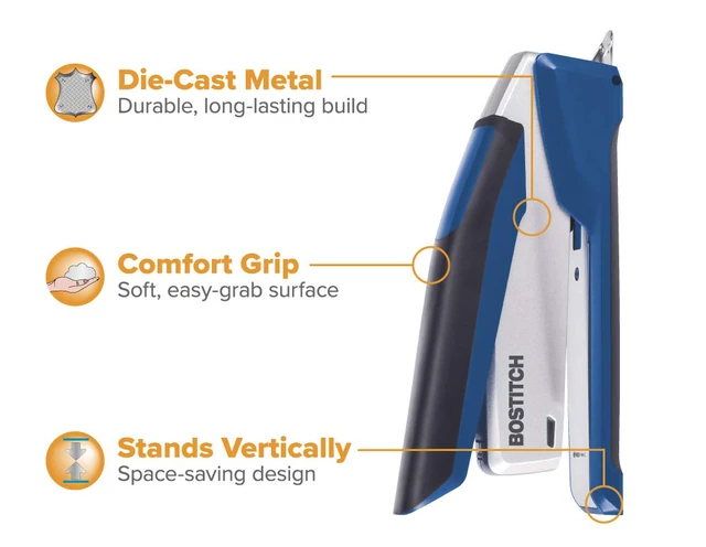 Alt view image 6 of 7 - Bostitch Office InPower Spring-Powered Premium Desktop Stapler - One Finger, No Effort, Blue/Silver (1118)