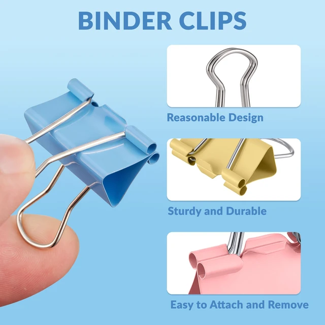 Alt view image 3 of 6 - 100 Count Binder Clips Assorted Sizes, Paper Binder Clips (0.6inch 0.75inch 1inch), Metal Paper Clamps for Office and Home