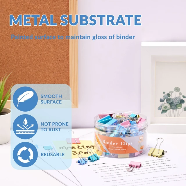 Alt view image 5 of 6 - 100 Count Binder Clips Assorted Sizes, Paper Binder Clips (0.6inch 0.75inch 1inch), Metal Paper Clamps for Office and Home