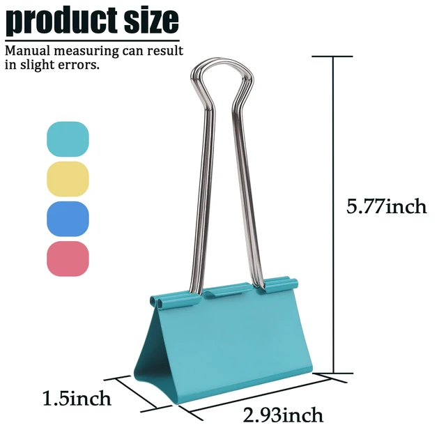 Alt view image 2 of 7 - Mega-Sized 3-Inch Premium Colored Binder Clips - 8-Pack Featuring 4 Distinct Colors, 2 Extra Large Clips Each