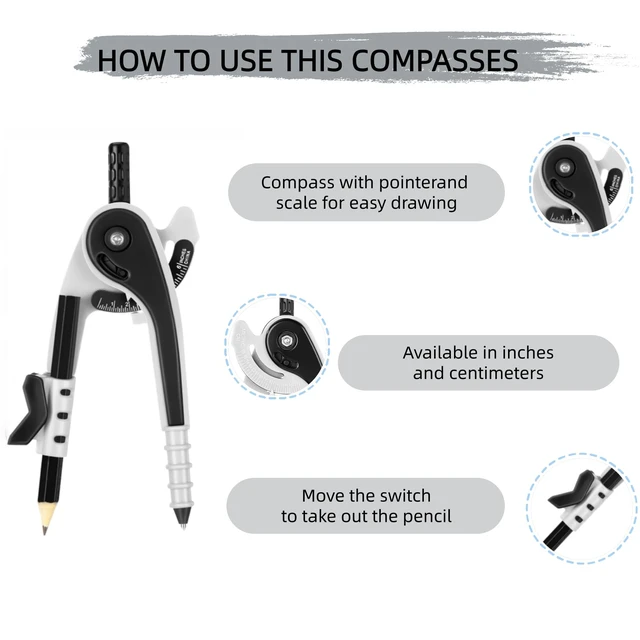 Alt view image 3 of 6 - Unjoo Compass and Protractor Set, 6 Inch Swing Arm Protractor (Dark Blue) | Compasses for Math for Drafting, Sharpener, Eraser and 180 Degree 6 Inch Clear Protractor, Easy Grip, School Supplies