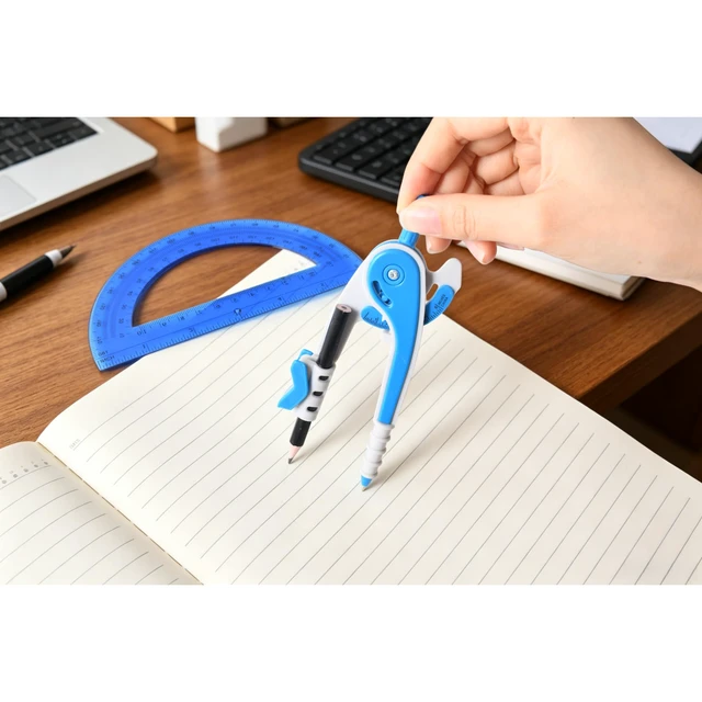 Alt view image 6 of 6 - Compass for Geometry Set, 6 Inch Protractor, Clear Plastic (Black) | 6 Inch Compass, Sharpener and Eraser, Easy Grip, Drafting Tool for Scool, Art, Drawing Precision Design for Math