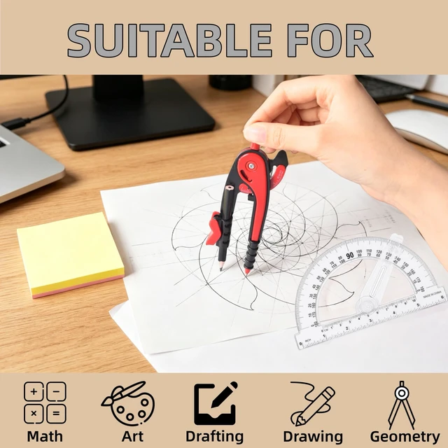 Alt view image 5 of 6 - Unjoo Compass and Protractor Set, 6 Inch Swing Arm Protractor (Dark Blue) | Compasses for Math for Drafting, Sharpener, Eraser and 180 Degree 6 Inch Clear Protractor, Easy Grip, School Supplies