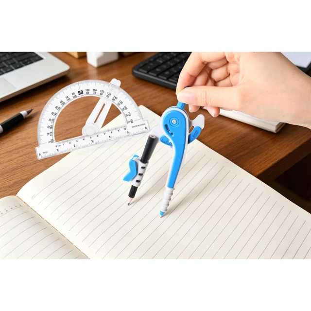 Alt view image 6 of 6 - Unjoo Compass and Protractor Set, 6 Inch Swing Arm Protractor (Dark Blue) | Compasses for Math for Drafting, Sharpener, Eraser and 180 Degree 6 Inch Clear Protractor, Easy Grip, School Supplies