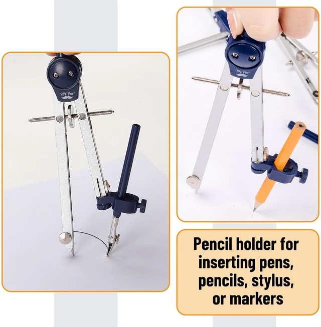 Alt view image 5 of 7 - Professional Geometry Set, 7 pcs | Metal Compasses with Center Wheel & Extension Leg, Precision Drafting Kit with Storage Box for Geometry, Technical Drawing