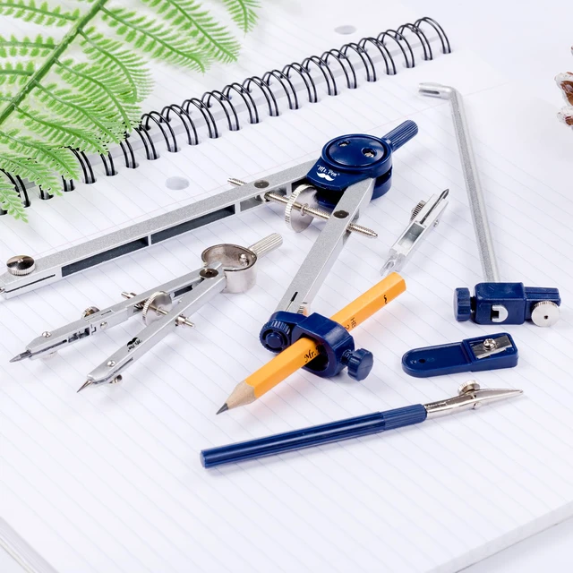 Alt view image 7 of 7 - Professional Geometry Set, 7 pcs | Metal Compasses with Center Wheel & Extension Leg, Precision Drafting Kit with Storage Box for Geometry, Technical Drawing