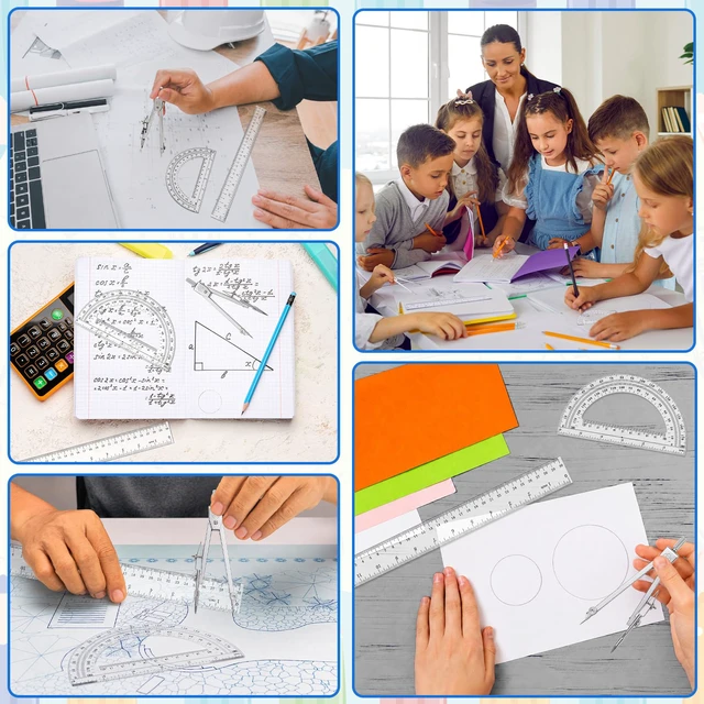 Alt view image 7 of 7 - 3 Pcs Plastic 12 Inch Ruler, Clear Protractor and Compasses Set | Clear Ruler, Protractor and Compass set, Geometry, Durable, Drawing, Measuring, Math, Art, Classroom, School, Student