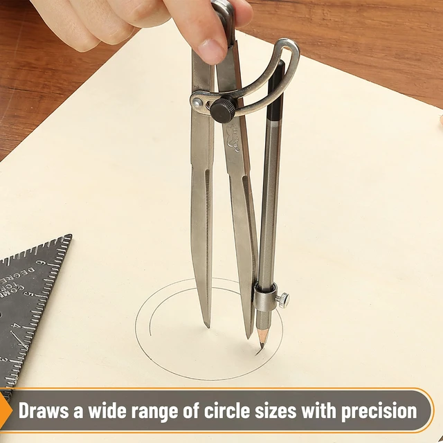 Alt view image 5 of 7 - Compass for Woodworking with Wing and Pencil Holder, 8 Inch | Professional Carpenter Pencil Compass for Geometry, Drawing, Drafting