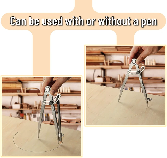 Alt view image 4 of 7 - Compass for Woodworking with Wing and Pencil Holder, 8 Inch | Professional Carpenter Pencil Compass for Geometry, Drawing, Drafting