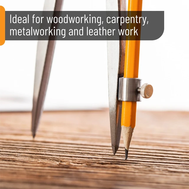 Alt view image 7 of 7 - Compass for Woodworking with Wing and Pencil Holder, 8 Inch | Professional Carpenter Pencil Compass for Geometry, Drawing, Drafting