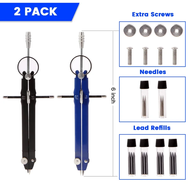 Alt view image 3 of 7 - 2pcs Compass for Geometry, Professional Drawing Compass,Metal Compass, Circle Compass Drawing Tool for Geometry, Math, Drafting, Drawing, Measuring, School & Office Supplies