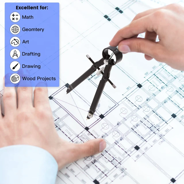 Alt view image 6 of 7 - 2pcs Compass for Geometry, Professional Drawing Compass,Metal Compass, Circle Compass Drawing Tool for Geometry, Math, Drafting, Drawing, Measuring, School & Office Supplies