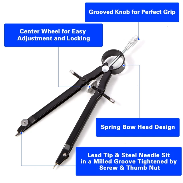 Alt view image 2 of 7 - 2pcs Compass for Geometry, Professional Drawing Compass,Metal Compass, Circle Compass Drawing Tool for Geometry, Math, Drafting, Drawing, Measuring, School & Office Supplies