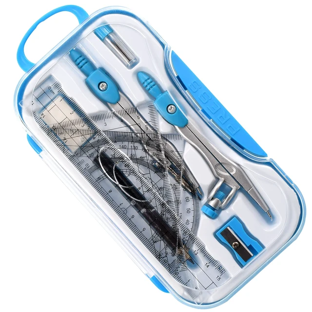 Alt view image 3 of 7 - Geometry Set 10 Pcs Student Supplies, Protractor and Compass (Blue | Shatterproof Storage Box,Rulers,Protractor,Compass,Eraser,Pencil Sharpener,Lead Refills,Pencil,for Classroom, Back to School