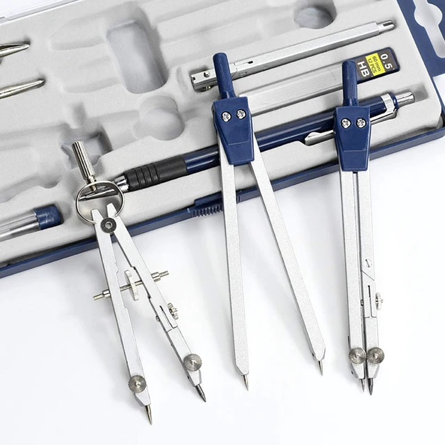 Alt view image 3 of 7 - 9Pc Geometry Set Metal Compass, Geometry Precision Tool (Blue) | Circle Drawing Tool and Architecture, Drafting Kits for Engineer with Shatterproof Storage Box