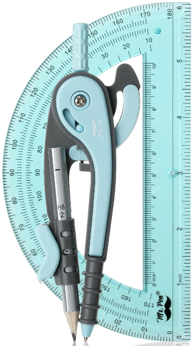 Main image of Geometry Compass and Protractor Set, 6 Inch Compass | 6 Inch Protractor, Drawing Tool for School, Clear Plastic, Easy Grip, Precision Design for Math, Art, Drafting, Architecture