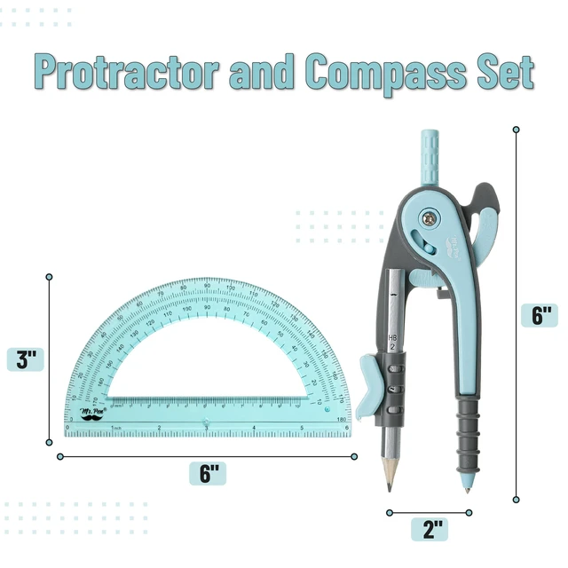Alt view image 2 of 7 - Geometry Compass and Protractor Set, 6 Inch Compass | 6 Inch Protractor, Drawing Tool for School, Clear Plastic, Easy Grip, Precision Design for Math, Art, Drafting, Architecture