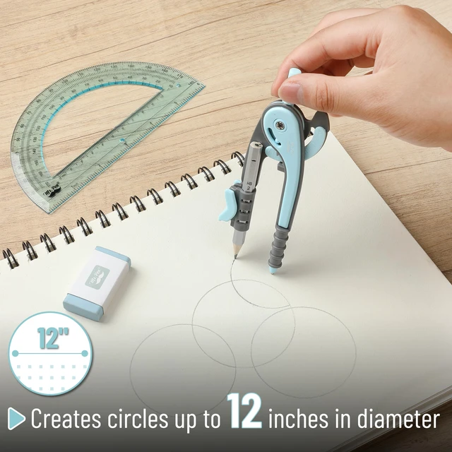 Alt view image 3 of 7 - Geometry Compass and Protractor Set, 6 Inch Compass | 6 Inch Protractor, Drawing Tool for School, Clear Plastic, Easy Grip, Precision Design for Math, Art, Drafting, Architecture