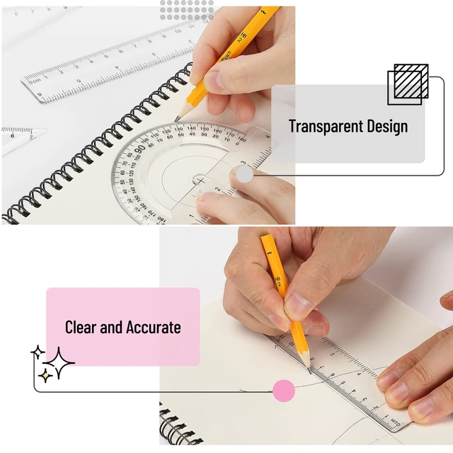 Alt view image 3 of 7 - Geometry Set, 13 pcs, 3 Metal Compasses, Protractor, 6" Ruler | 45° & 30°/60° Set Squares, Pencils, Lead Refills, Sharpener & Eraser for Math, Drafting & Classroom Use