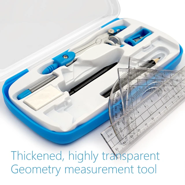 Alt view image 2 of 6 - Drafting Compass Kit School Supply Set Featuring Geometry Compass, Protractor, Set Squares, and Ruler for School Grade Boy snd Girl with Every Piece Compact in Carrying Case, Classic Blue
