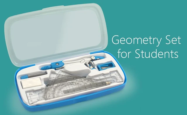 Alt view image 6 of 6 - Drafting Compass Kit School Supply Set Featuring Geometry Compass, Protractor, Set Squares, and Ruler for School Grade Boy snd Girl with Every Piece Compact in Carrying Case, Classic Blue