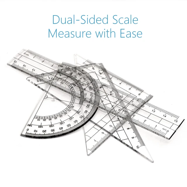 Alt view image 5 of 6 - Drafting Compass Kit School Supply Set Featuring Geometry Compass, Protractor, Set Squares, and Ruler for School Grade Boy snd Girl with Every Piece Compact in Carrying Case, Classic Blue