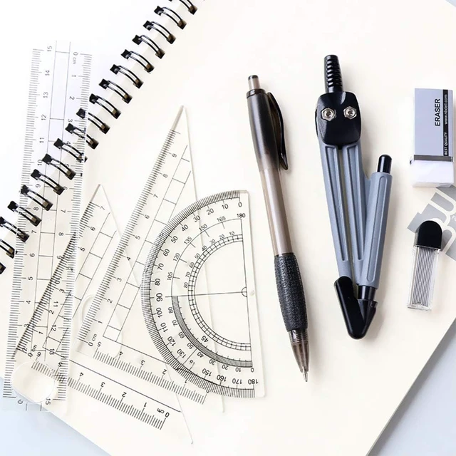 Alt view image 3 of 7 - Math Geometry Kit Set 8 Pieces Student Supplies with Shatterproof Storage Box,Includes Rulers,Protractor,Compass,Pencil Lead Refills,Pencil,Eraser.for Students and Engineering Drawings
