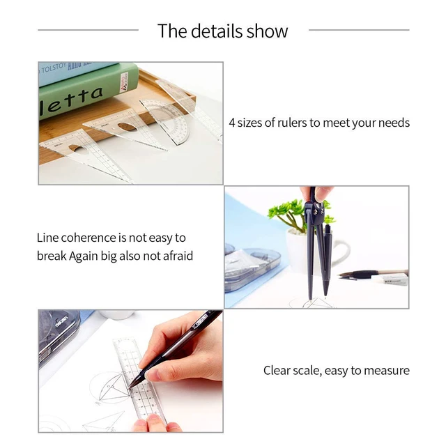 Alt view image 4 of 7 - Math Geometry Kit Set 8 Pieces Student Supplies with Shatterproof Storage Box,Includes Rulers,Protractor,Compass,Pencil Lead Refills,Pencil,Eraser.for Students and Engineering Drawings