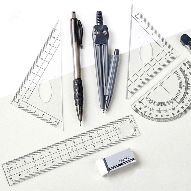 Alt view image 5 of 7 - Math Geometry Kit Set 8 Pieces Student Supplies with Shatterproof Storage Box,Includes Rulers,Protractor,Compass,Pencil Lead Refills,Pencil,Eraser.for Students and Engineering Drawings