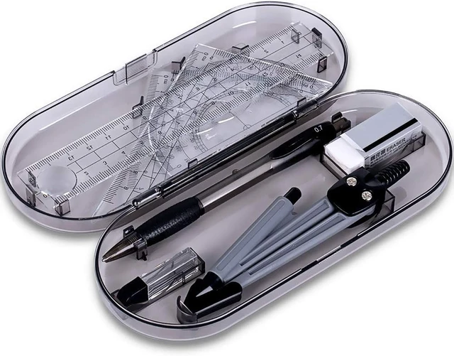 Alt view image 6 of 7 - Math Geometry Kit Set 8 Pieces Student Supplies with Shatterproof Storage Box,Includes Rulers,Protractor,Compass,Pencil Lead Refills,Pencil,Eraser.for Students and Engineering Drawings