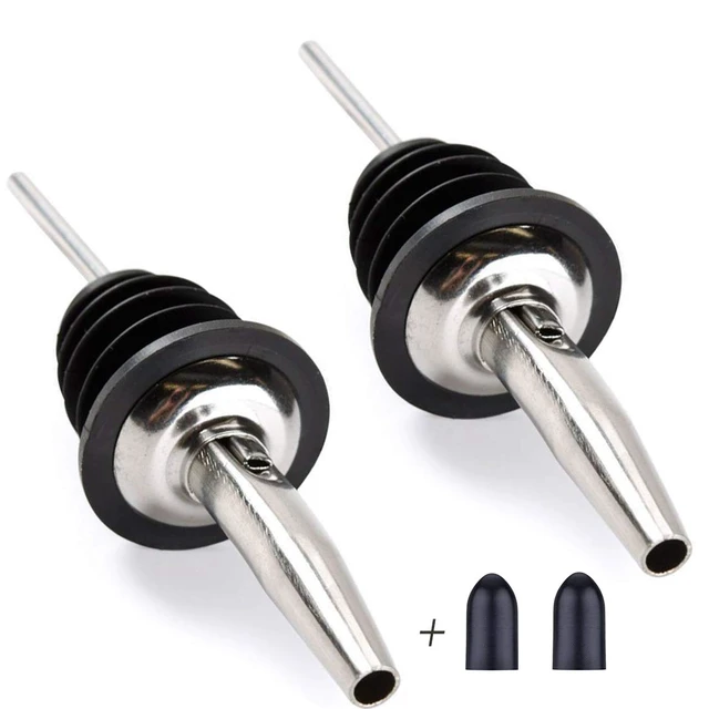 Alt view image 2 of 7 - Olive Oil Spout Pourer, 2PCS Stainless Steel Liquor Bottle Pourers | With Dust Caps,Oil Bottle Spout, Wine Pourers,Fit for Olive Oil Bottle,Liquor Bottle