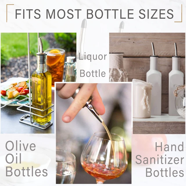 Alt view image 7 of 7 - Olive Oil Spout Pourer, 2PCS Stainless Steel Liquor Bottle Pourers | With Dust Caps,Oil Bottle Spout, Wine Pourers,Fit for Olive Oil Bottle,Liquor Bottle