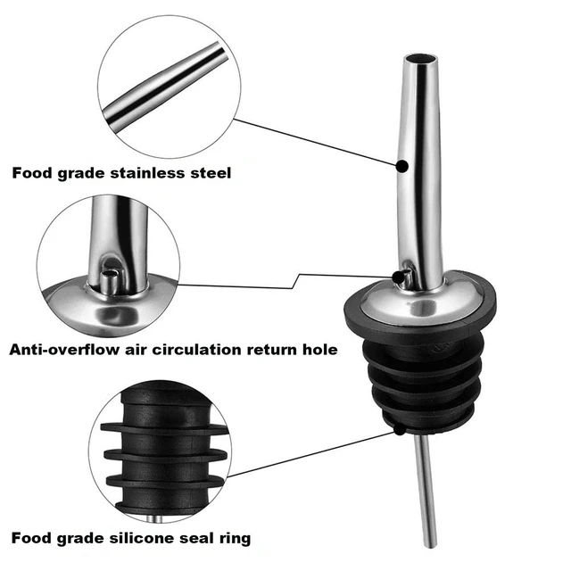 Alt view image 3 of 7 - 2PCS Stainless Steel Pourers, Speed Liquor Bottle Pourer, Olive Oil and Vinegar Tapered Stopper Spout, Suitable for About 3/4" Bottle Mouth, Olive Oil Spout with Sealed Dust Caps