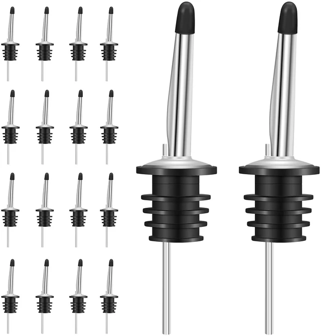 Main image of 24 Pack Liquor Pour Spouts Set - Stainless Steel bottle spout and Liquor Pourers Dust Caps Covers