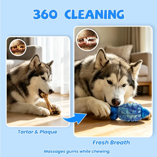 Alt view image 3 of 7 - Dog Toys for Aggressive Chewers, Tough Dog Chew Toys, Blue | Durable Squeaker Rocket Indestructible Dog Toys, Medium Large Breeds, Teeth Cleaning, Long Lasting Fun, Keep Them Busy