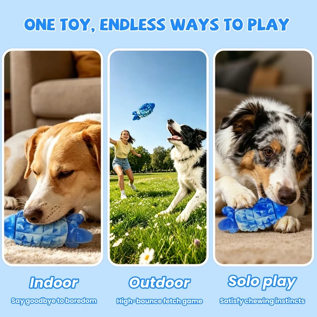 Alt view image 5 of 7 - Dog Toys for Aggressive Chewers, Tough Dog Chew Toys, Blue | Durable Squeaker Rocket Indestructible Dog Toys, Medium Large Breeds, Teeth Cleaning, Long Lasting Fun, Keep Them Busy