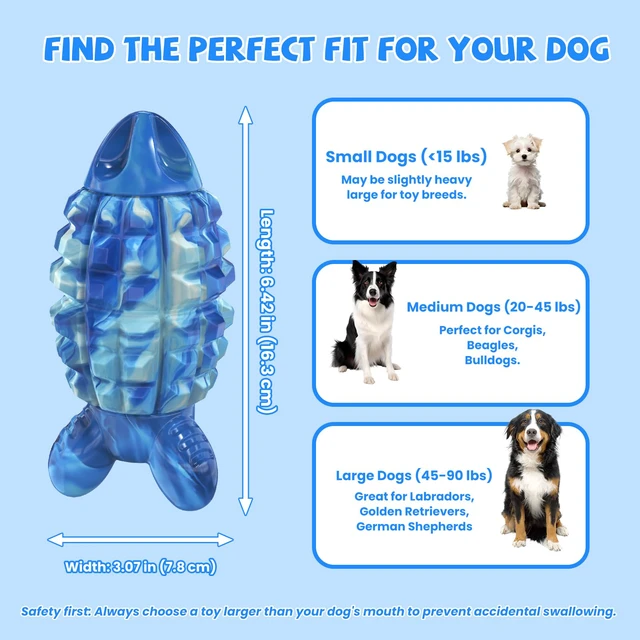 Alt view image 6 of 7 - Dog Toys for Aggressive Chewers, Tough Dog Chew Toys, Blue | Durable Squeaker Rocket Indestructible Dog Toys, Medium Large Breeds, Teeth Cleaning, Long Lasting Fun, Keep Them Busy