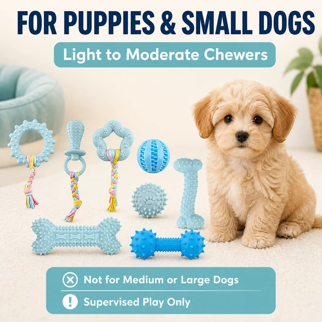 Alt view image 2 of 7 - Puppy Teething Toys, 8-Pack Soft Textured Chew Set | Squeaky and Rope Pieces, Washable, Interactive Play Bundle, For Small Breed Dogs, Light to Moderate Chewers