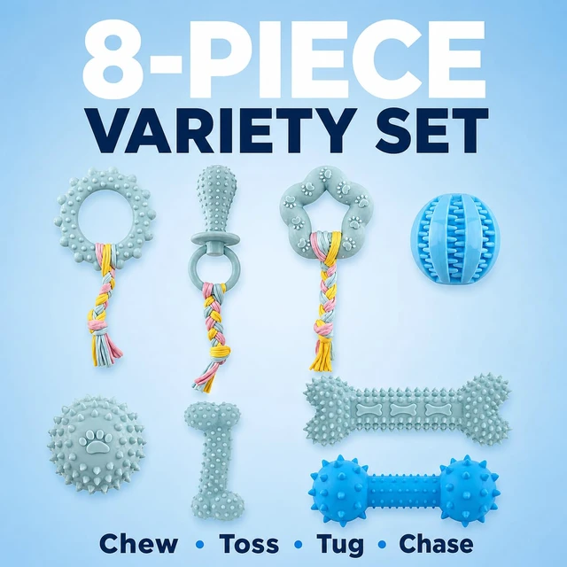Alt view image 3 of 7 - Puppy Teething Toys, 8-Pack Soft Textured Chew Set | Squeaky and Rope Pieces, Washable, Interactive Play Bundle, For Small Breed Dogs, Light to Moderate Chewers