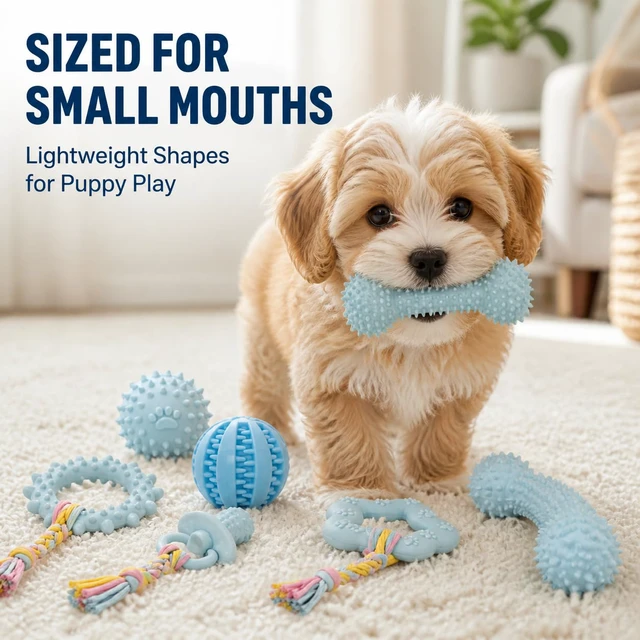Alt view image 4 of 7 - Puppy Teething Toys, 8-Pack Soft Textured Chew Set | Squeaky and Rope Pieces, Washable, Interactive Play Bundle, For Small Breed Dogs, Light to Moderate Chewers