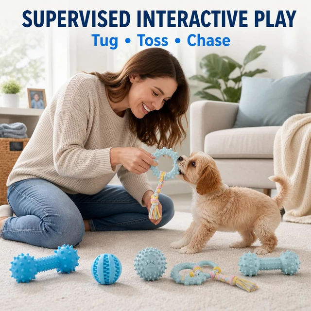 Alt view image 5 of 7 - Puppy Teething Toys, 8-Pack Soft Textured Chew Set | Squeaky and Rope Pieces, Washable, Interactive Play Bundle, For Small Breed Dogs, Light to Moderate Chewers
