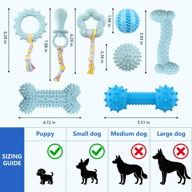 Alt view image 7 of 7 - Puppy Teething Toys, 8-Pack Soft Textured Chew Set | Squeaky and Rope Pieces, Washable, Interactive Play Bundle, For Small Breed Dogs, Light to Moderate Chewers