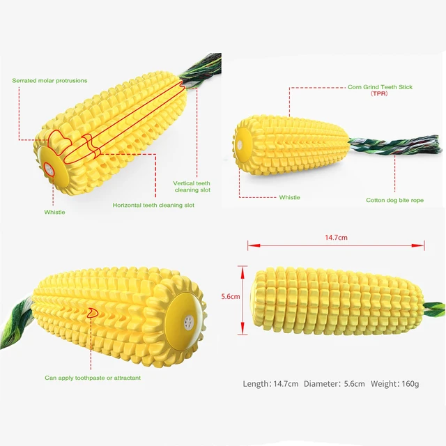 Alt view image 2 of 7 - Dog Chew Toys for Aggressive Chewers, Indestructible Tough Dog Toys | Durable Squeaky Interactive Puppy Teeth Chew Corn Stick Toy for Small Medium Large Breed