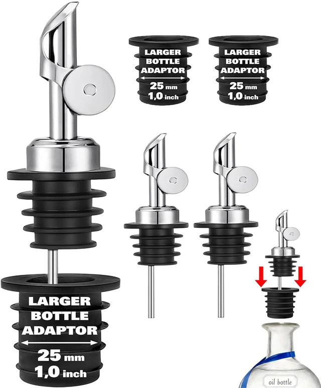 Main image of 3 Pack Bottle Pour Spouts with Adapters, Olive Oil Pourer for Oil Dispenser Bottle, Easily Turn Your Oil Bottles into Dispensers for Liquor Oils Bottle Pourers, Sliver