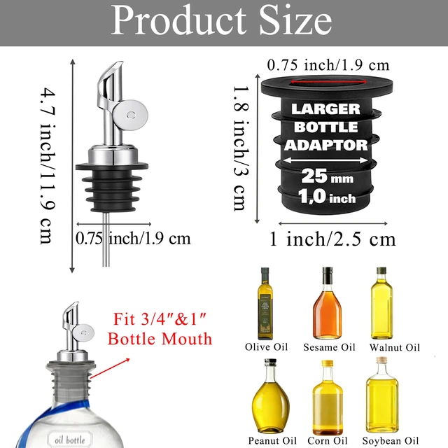 Alt view image 2 of 7 - 3 Pack Bottle Pour Spouts with Adapters, Olive Oil Pourer for Oil Dispenser Bottle, Easily Turn Your Oil Bottles into Dispensers for Liquor Oils Bottle Pourers, Sliver