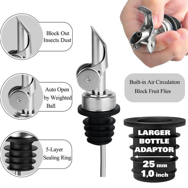 Alt view image 3 of 7 - 3 Pack Bottle Pour Spouts with Adapters, Olive Oil Pourer for Oil Dispenser Bottle, Easily Turn Your Oil Bottles into Dispensers for Liquor Oils Bottle Pourers, Sliver