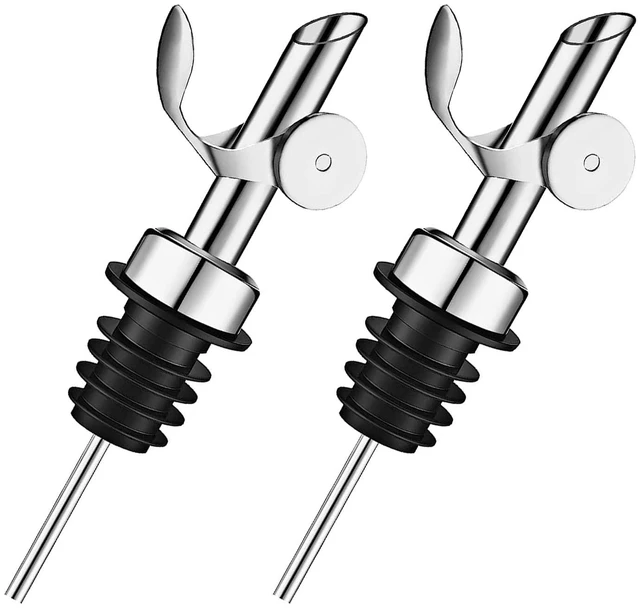 Main image of 2 Pack Liquor Pour Spout, Auto Flip Olive Oil Dispenser Spout, Pour Spout for Liquor Bottles, Olive Oil Spout, Bottle Pourers for Alcohol Wine Syrup Home Bar Accessories Silver